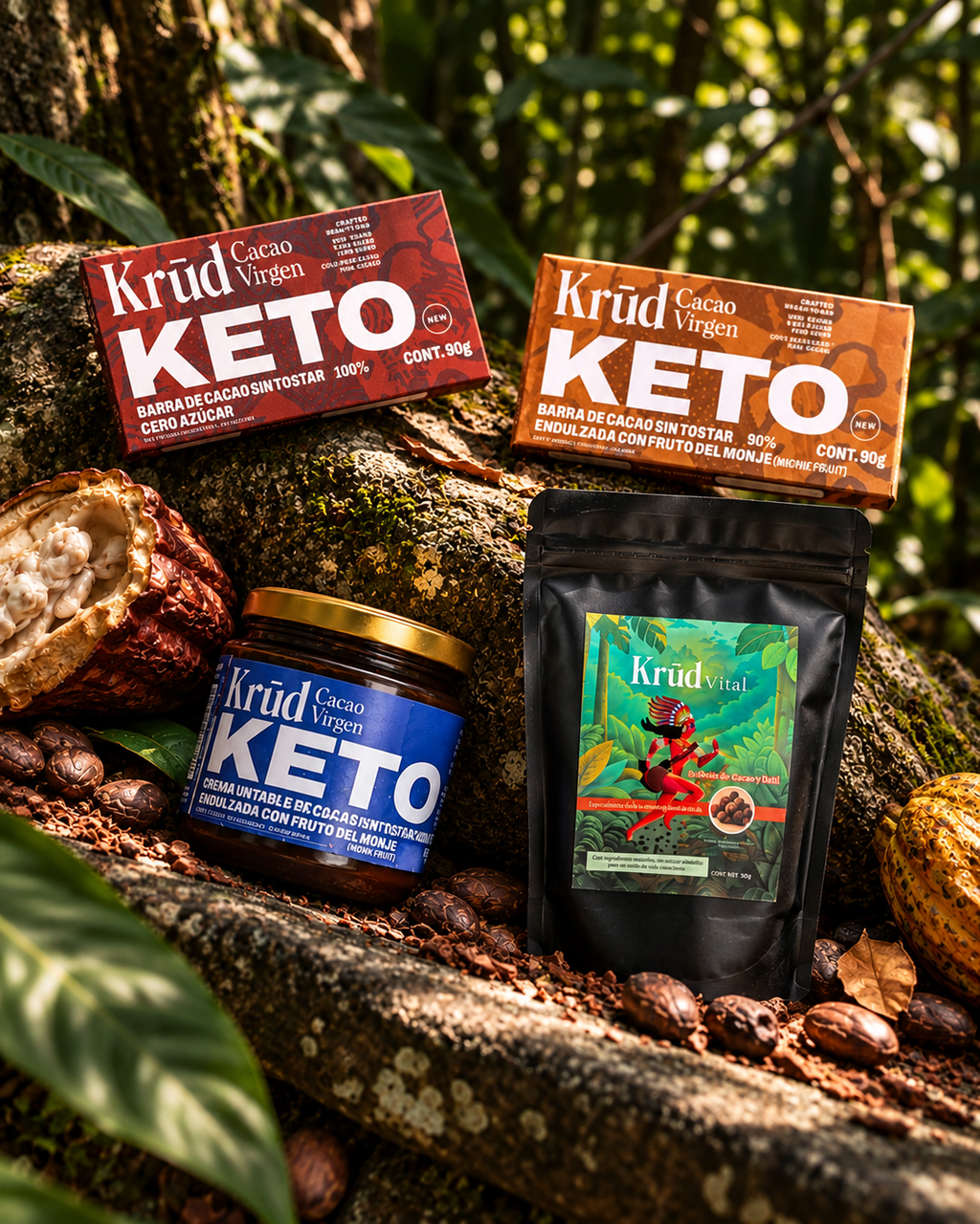 Paquete 0% Azúcar KRUD: KETO 100%, KETO 90%, Untable KETO y Bolitas de Cacao con Dátil