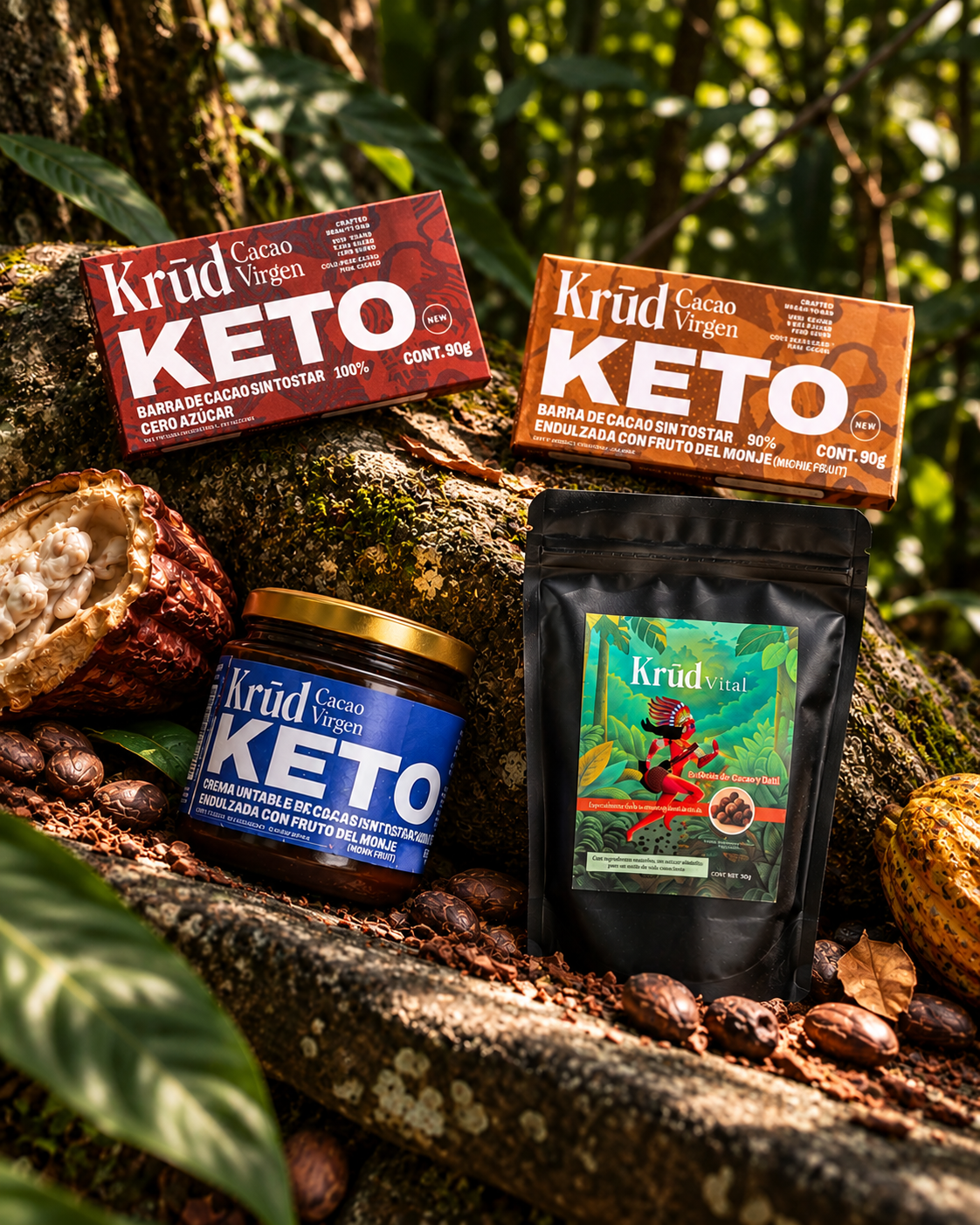 Paquete 0% Azúcar KRUD: KETO 100%, KETO 90%, Untable KETO y Bolitas de Cacao con Dátil